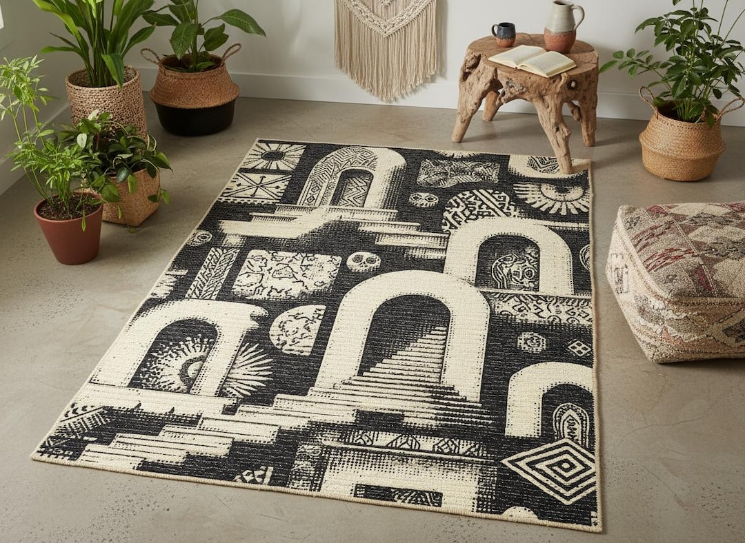 Boho Black and Cream Geometric Arch R...