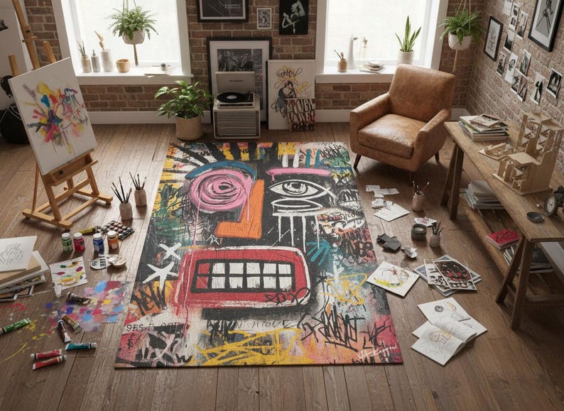 Graffiti Artistic Rug Urban Abstract Street Art Design Carpet image 10