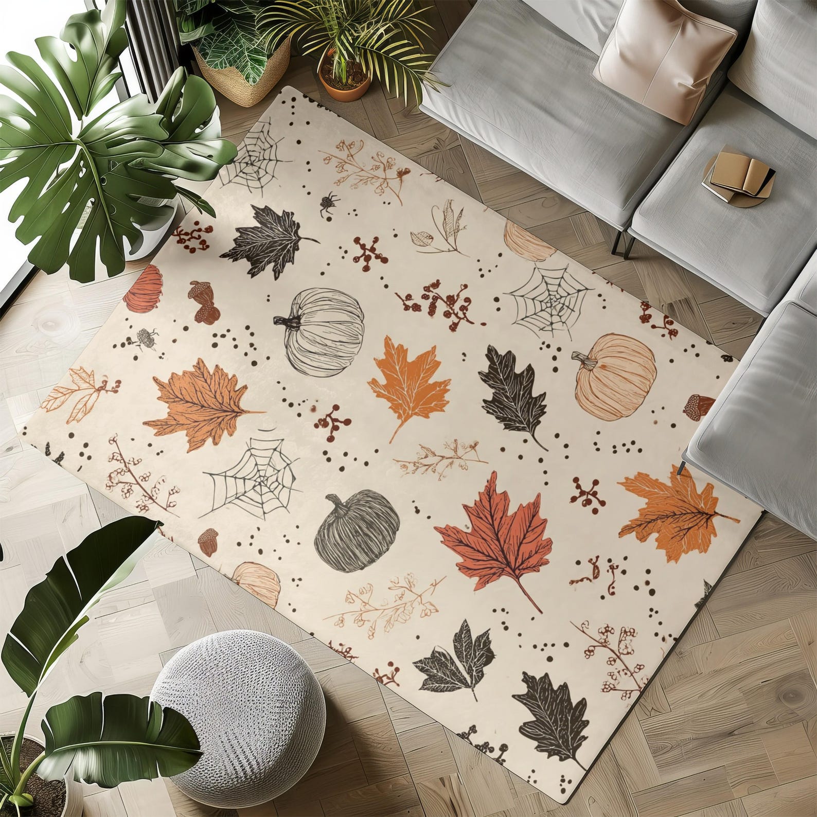 Halloween Pumpkin Rug Fall Leaves Autumn Decor Carpet - Etsy
