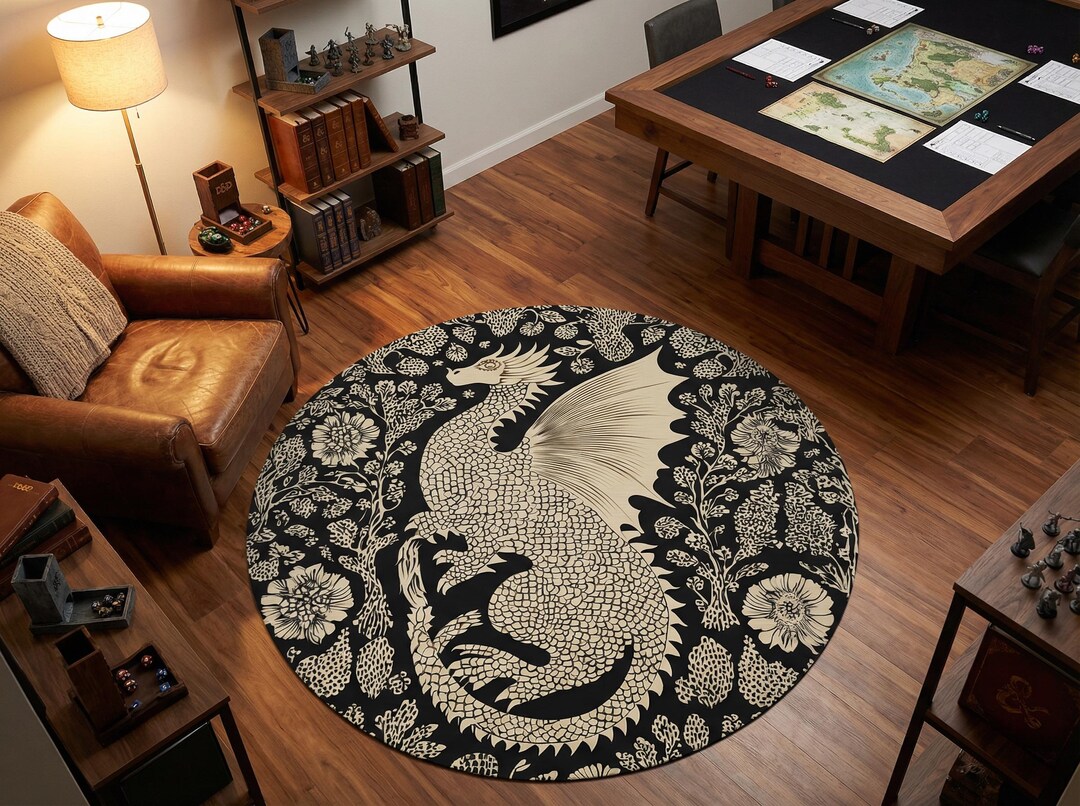 Dnd Rug, Fantasy Dragon Round Rug, Gothic Medieval Mythical Carpet - Etsy