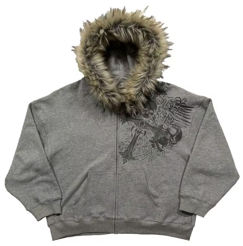 sevns fur zip up hoodie gray who28着用 y2k sevns fur zip up hoodie