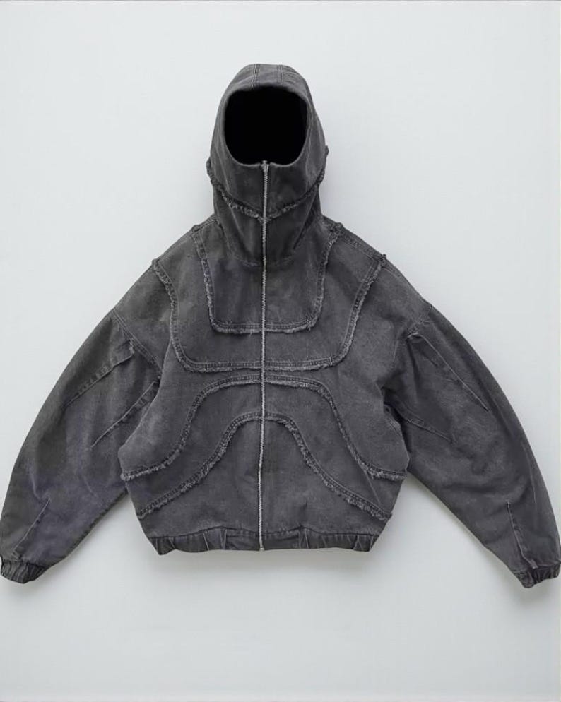 Sudadera Con Capucha Y Cremallera Vanguardista Gris Oscuro, Chaqueta