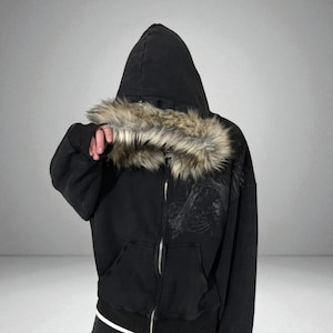 Y2k Fur Hood Jacket - Etsy