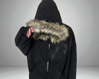 トップス grunge fur ds knit y2k black brown Loose Knit Pullover Sweater: Y2K Fairycore Grunge Stripe Print