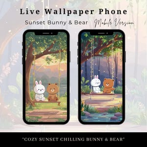 Live Wallpaper - Cozy Sunset Bunny & Bear Animated Phone Wallpaper (Digital Download)