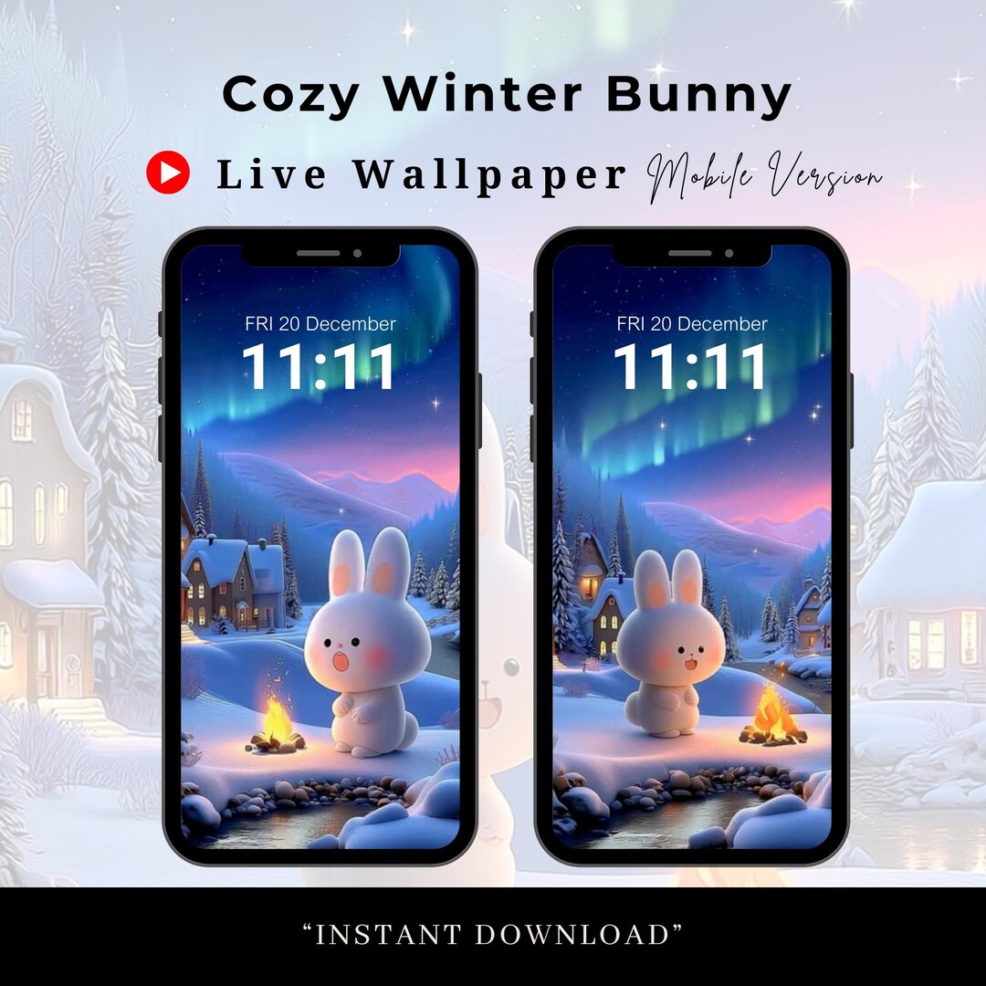 Cozy Winter Bunny Live Wallpaper, Christmas Phone Background, Mobile ...