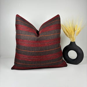 Red Striped Throw Pillow Cover, Red and Brown Boho Farmhouse Cushion Cover, Rustic Home Decorative Pillow Cover, 20x20 Woven Pillow