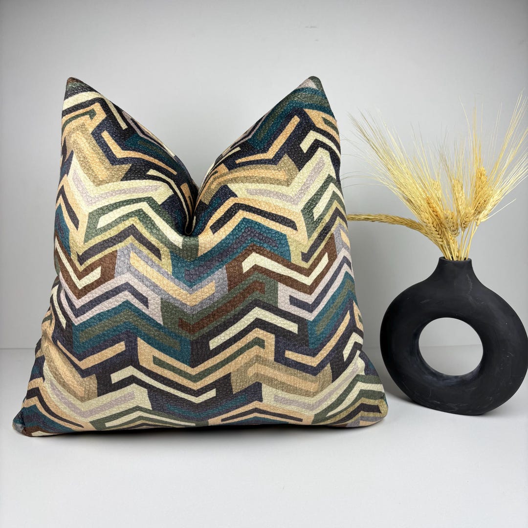 Retro Chevron Pillow Cover, Teal Brow...