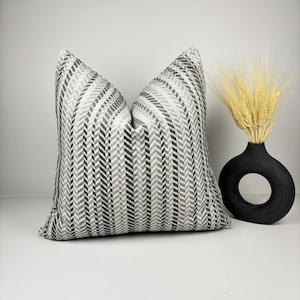 Gray and Black Herringbone Pillow Cover, Textured Woven Cushion, Modern Farmhouse Throw Pillow for Sofa or Bed, Euro Sham Cover