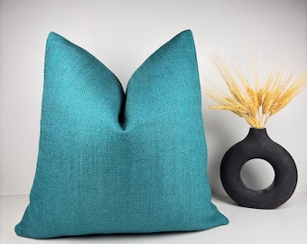 Teal Blue Textured Throw Pillow Cover for Sofa Bed Cushion
