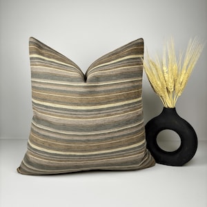 Boho Striped Pillow Cover, Camel Brown Stripe Throw Pillow, Modern Farmhouse Rustic Cushion, Handmade Look Kilim Pillow, Sofa, Bed Decor