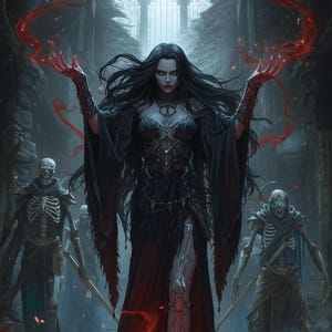 Seraphine the Bonecaller | Dark Fantasy Necromancer Art | Gothic Undead Illustration | Haunted Cathedral Print | Digital Download PNG+JPG