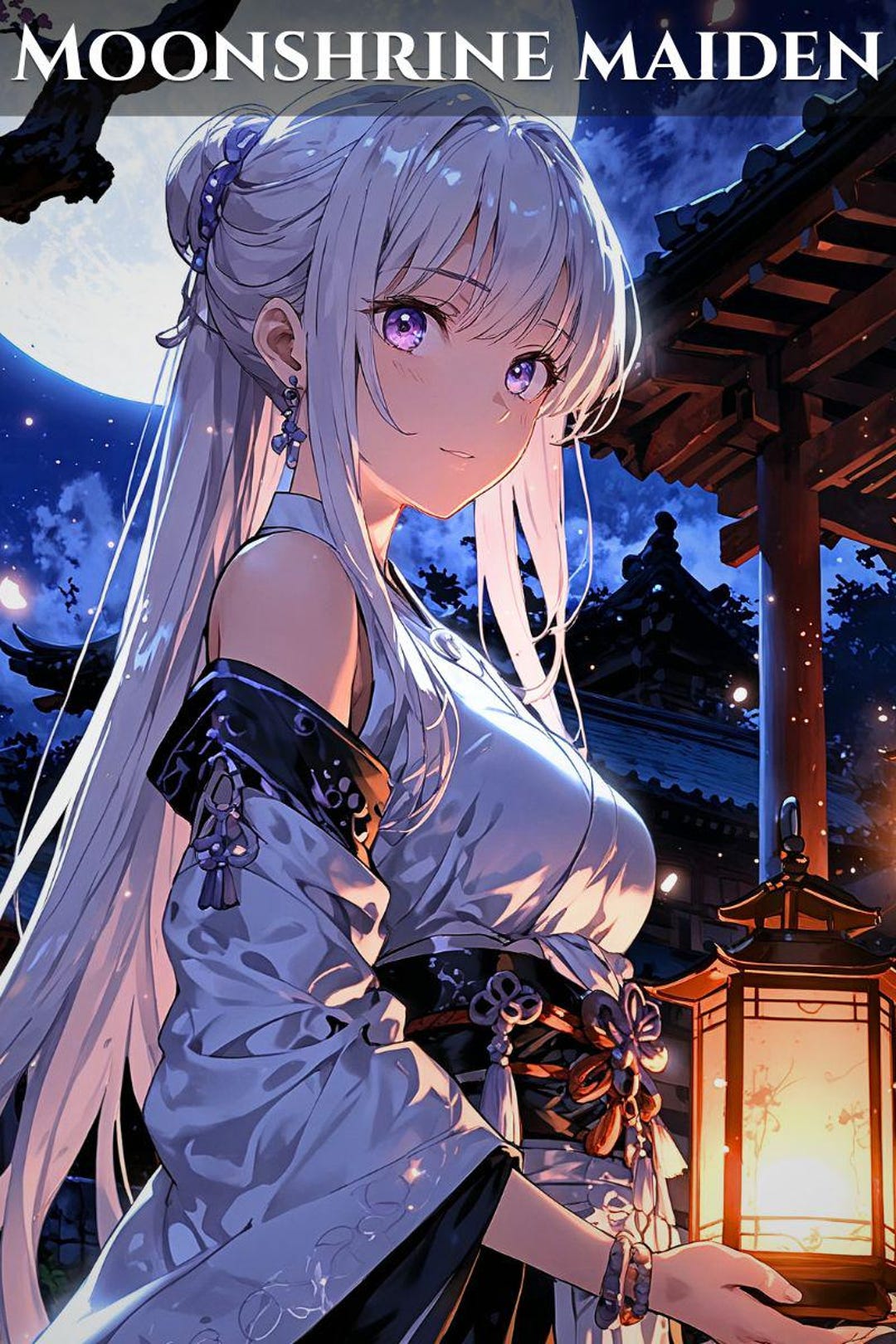Anime Moon Priestess Wall Art | Tsukiko Japanese Fantasy Character ...