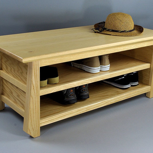 Japanese Tansu Style Shoe Storage Bench in Natural Ash and Oak