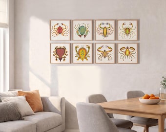Fantastic Crabs by Louis Renard. Textile ink print on raw canvas. Framed in wood. 18th-century naturalist art