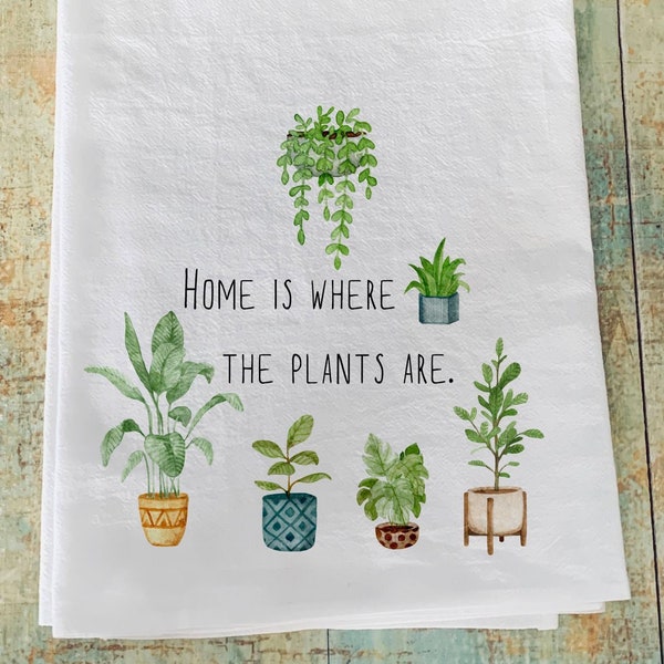 plant towel / plant lady / kitchen towel watercolor / kitchen flour sack / plants / farmhouse