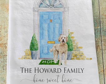 personalized towel / address towel / dog towel / door / home towel / kitchen flour sack towel / home sweet home / new home gift