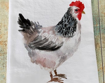 Chicken towel / hen towel/ farmhouse decor / watercolor kitchen flour sack / chicken decor / all you need is love and chickens