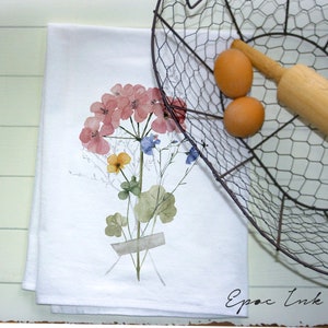 Wildflower flour sack towel kitchen towel watercolor kitchen flour sack floral plants farmhouse floral basket