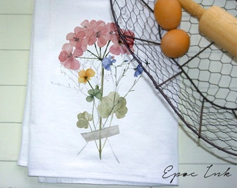 Wildflower flour sack towel kitchen towel watercolor kitchen flour sack floral plants farmhouse floral basket