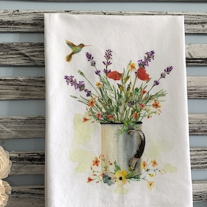 Lavender kitchen flour sack floral farmhouse Fresh Flowers lavender hummingbird