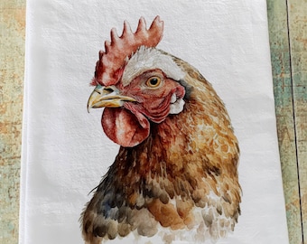 Chicken towel / hen towel/ farmhouse decor / watercolor kitchen flour sack / chicken decor / all you need is love and chickens