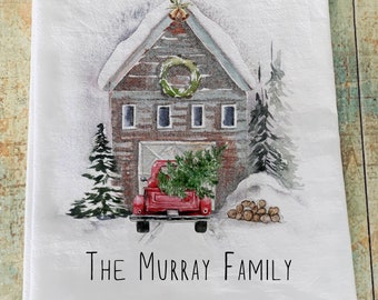 Personalized Christmas towel/ Christmas truck towel / Holiday towel / kitchen flour sack towel / Christmas truck personalized