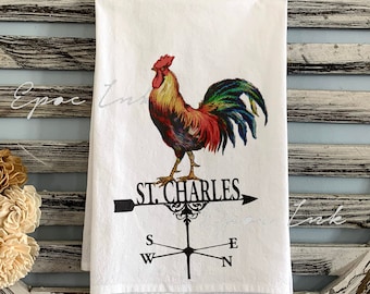 Personalized Rooster towel / kitchen towel / flour sack / farmhouse towel / rooster towel / farmhouse decor / weather vane