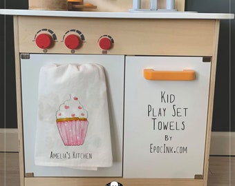 kid play set towel, personalized for free, play kitchen, cupcake