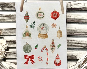 Christmas towel / snow globe / Holiday towel / kitchen flour sack towel / Christmas decor / Merry Christmas / Vintage / Memories / Santa