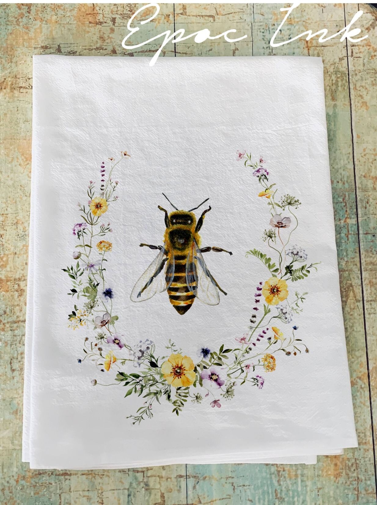 Wildflower flour sack towel bee kitchen towel watercolor kitchen flour sack floral plants farmhouse floral basket