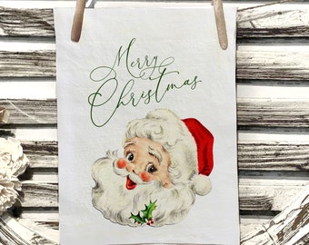 Santa towel / Christmas towel / Santa towel / Holiday towel / kitchen flour sack towel / Christmas decor / Merry Christmas Towel /