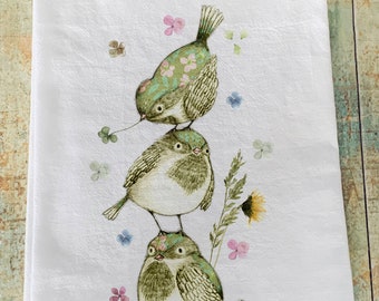 bird towel / bird kitchen / birds flour sack / watercolor kitchen flour sack floral farmhouse spring