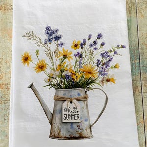 Wildflower flour sack towel kitchen towel watercolor kitchen flour sack floral farmhouse floral watering can hello summer