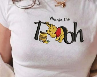 Embroidered Winnie The Pooh Baby Tee, Pooh Bear Disney Shirt, Eating Honey Tee, Disney Trip Shirt, Disney Park Outfit