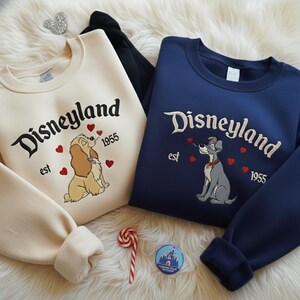 Lady And The Tramp Couple Embroidered Sweatshirt, Disney Valentine Sweatshirt, Disneyland Couple Shirts, Matching Disney Sweatshirts