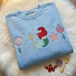 Embroidered Ariel Princess Sweatshirt, Little Mermaid Inspired Crewneck, Under the Sea Embroidery Shirt, Disney Girls Trip Outfit