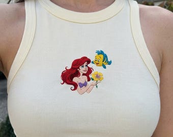 Besticktes Ariel Flounder Tank Top, süßes Disney Prinzessinnen Crop Tank, Meerjungfrau Shirt, Magic Kingdom Top, Disney Urlaub Outfit