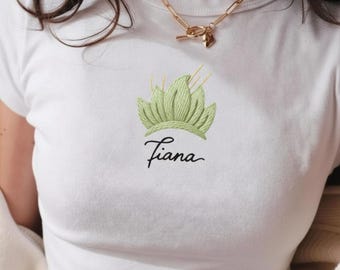 Embroidered Tiana Crown Baby Tee, Coquette Disney Princess Shirt, Princess and the Frog Inspired Top, Magic Kingdom Disney Trip Outfit