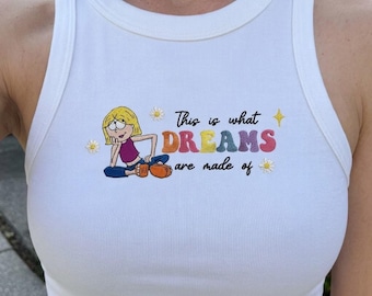 Embroidered Lizzie McGuire Tank Top, This Is What Dreams Are Made Of Ribbed Crop Tank, Y2K Disney Style Top, Disney Vacation Outfit