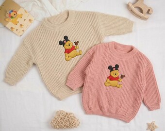 Embroidered Winnie The Pooh Baby Sweater, Pooh Mickey Hat Baby Sweater, Cute Disney Pooh Bear Baby Outfit, Baby Shower Gift