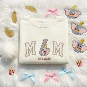 Custom Dumbo Mom Embroidered Sweatshirt, Jumbo And Dumbo Elephant Disney Mama T-Shirt, New Mom Est 2026 Crewneck, Mothers Day Gift