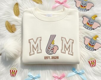 Custom Dumbo Mom Embroidered Sweatshirt, Jumbo And Dumbo Elephant Disney Mama T-Shirt, New Mom Est 2026 Crewneck, Mothers Day Gift