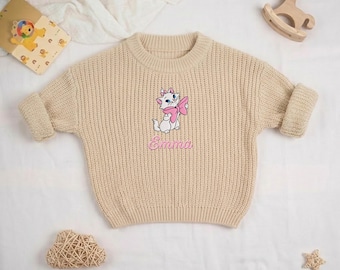 Custom Embroidered The Aristocats Marie Baby Sweater, Personalized Baby Name Sweater, Marie Cat Baby Outfit, Disney Baby Shower Gift
