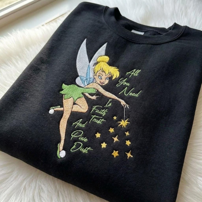 Broderad Tingeling-tröja, Disney Fairy-citat-tröja, Faith Trust Pigge Dust, Magic Kingdom-outfit, Disney Princess Fairy-present bild 4
