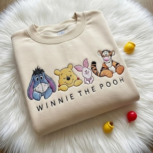 Embroidered Winnie The Pooh and Friends Sweatshirt, Disney Pooh Crewneck, Cozy Comfort Colors Disney Family Shirt, Disney World Trip Gift