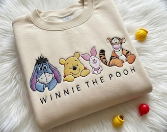 Embroidered Winnie The Pooh and Friends Sweatshirt, Disney Pooh Crewneck, Cozy Comfort Colors Disney Family Shirt, Disney World Trip Gift