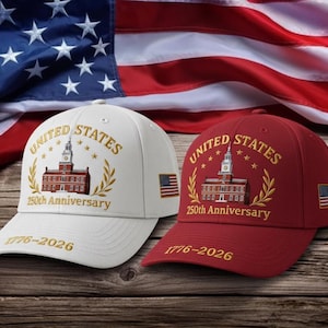 Gorra del 250.º aniversario de EE. UU. (1776-2026), gorra bordada del Salón de la Independencia, gorra patriótica con la bandera de EE. UU., regalo para hombres y mujeres por los 250 años de libertad.