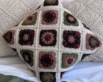Autumn Multicolour Granny Square Cushion Cover with Detachable Button Back