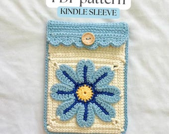 PDF-patroon voor een gehaakte Kindle-hoes | Kindle-hoes met madeliefjes | E-readerpatroon | Stapsgewijze handleiding | Cadeau voor lezers